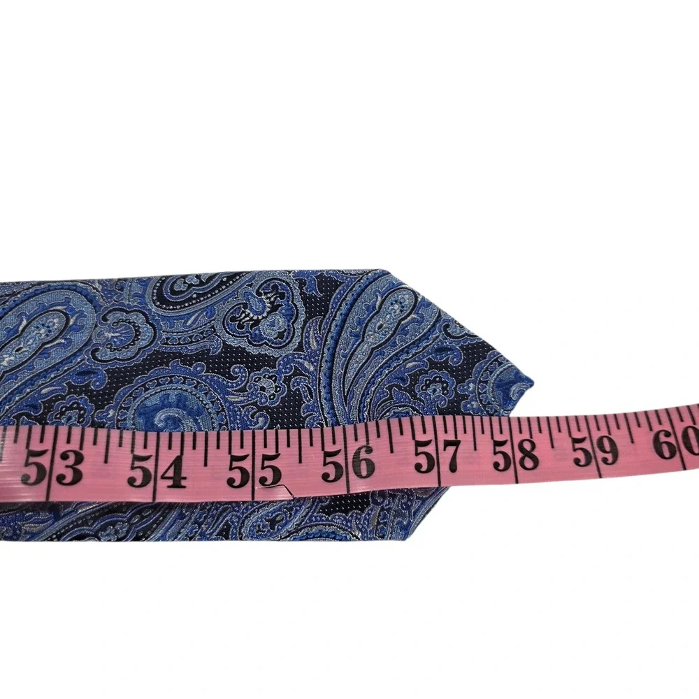 Tasso‎ Elba Mens Necktie Blue Black Paisley Pure Silk Embroidered Classic New